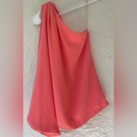 NWT Trina Turk Tahiti Top Salmon One-Shoulder Drape Sleeveless Tucks Lined; S - Picture 1 of 11